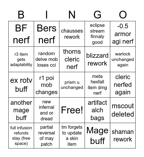 2025 June Balance Changes Bingo Card