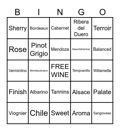 WINE BINGO Card