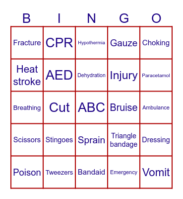 First Aid Bingo - SCOUTS Bingo Card