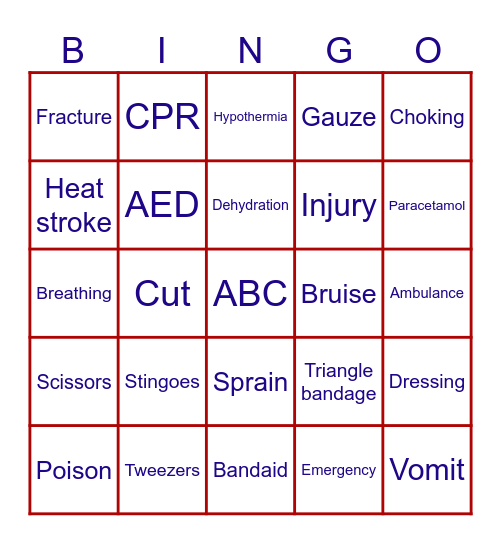 First Aid Bingo - SCOUTS Bingo Card