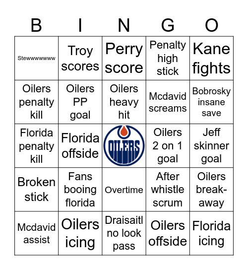Game 5 Oilers Bingo Card
