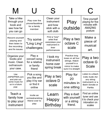 Summer Break BINGO Card