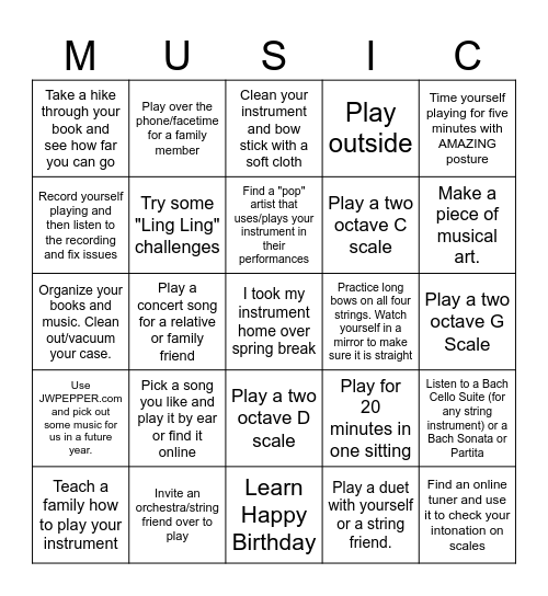 Summer Break BINGO Card