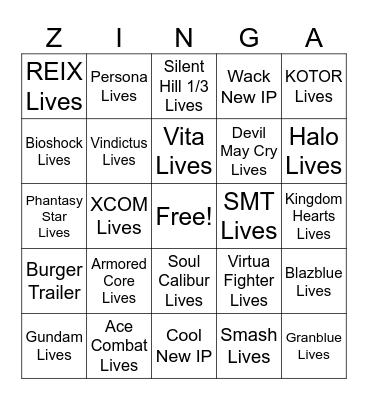 Bummer Games Fest Bingo Card