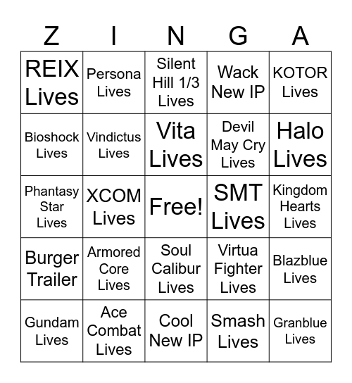 Bummer Games Fest Bingo Card