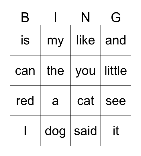 Sight Words K Bingo Card
