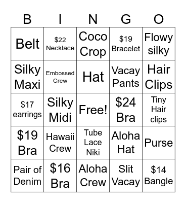 Black Out Bingo Card