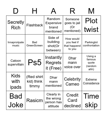 hardmann Bingo Card