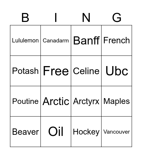 canada expo Bingo Card