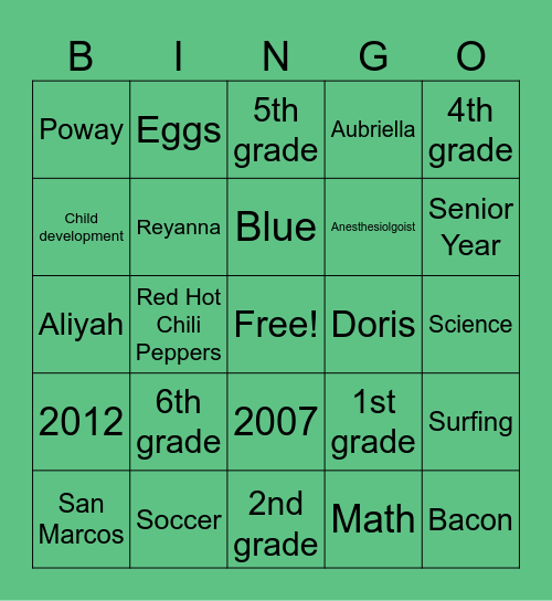Angelena Bingo Game Bingo Card