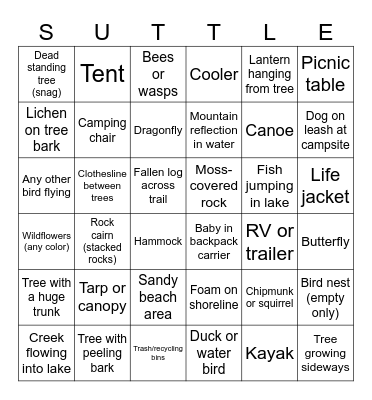 Suttle Lake Bingo Card