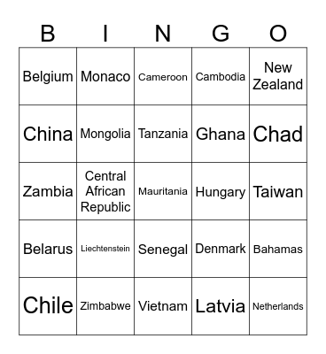 COUNTRIES OF THE WORLD Bingo Card