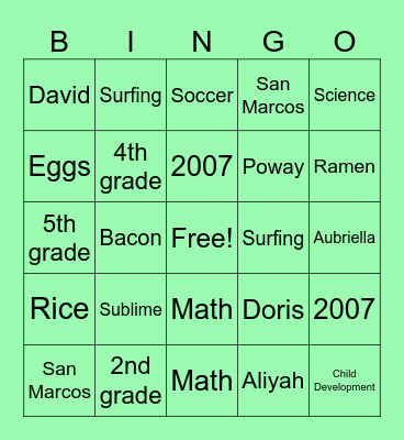 Angelena Bingo Card Bingo Card