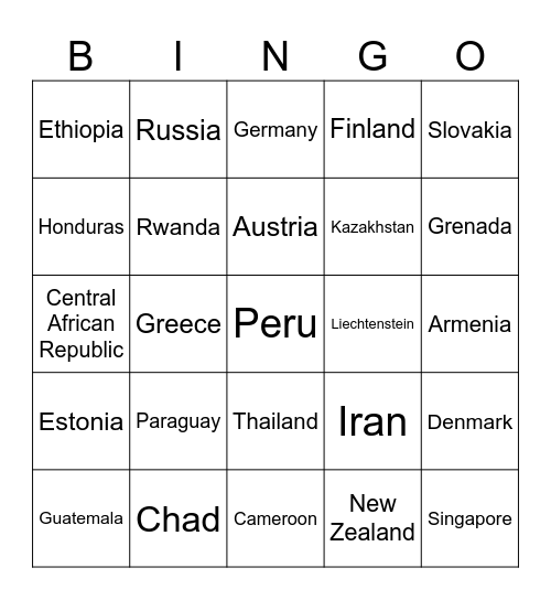 COUNTRIES OF THE WORLD Bingo Card