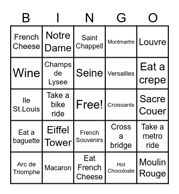 Paris Bingo Card