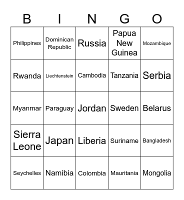 COUNTRIES OF THE WORLD Bingo Card