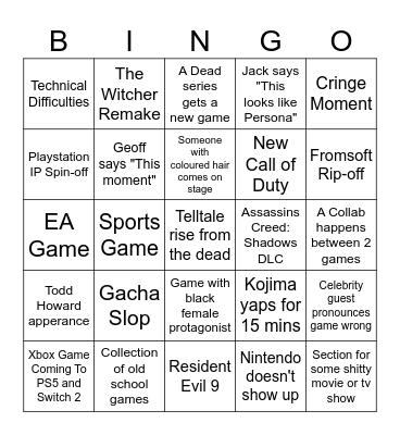 Summer Games Fest 2025 Bingo Card