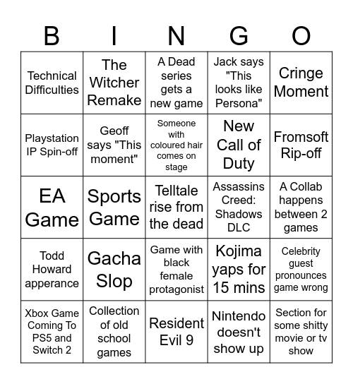 Summer Games Fest 2025 Bingo Card