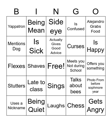 Alejandro Bingo Card