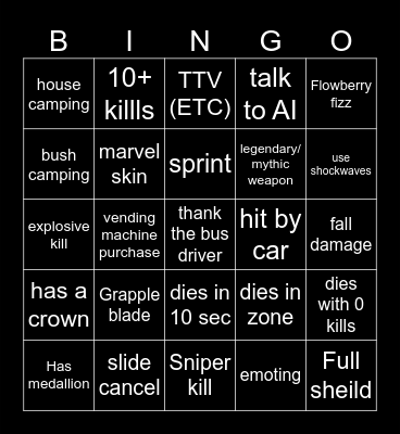 Fortnite Bingo Card