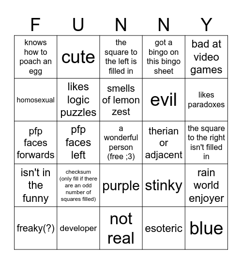 the funn bigo woagh Bingo Card