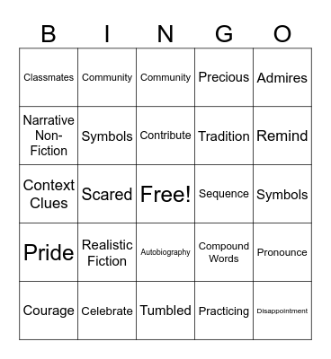 Vocabulary Bingo Card