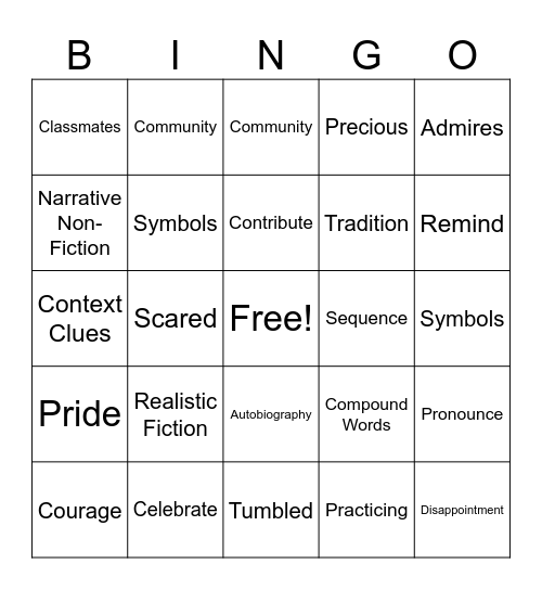 Vocabulary Bingo Card