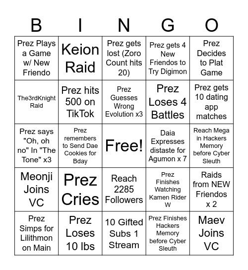 Hacker's Memory Bingo Card