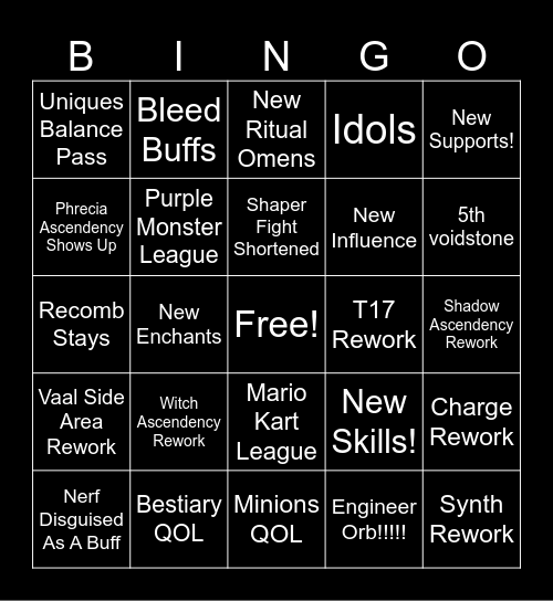 POE 3.26!!!! Bingo Card