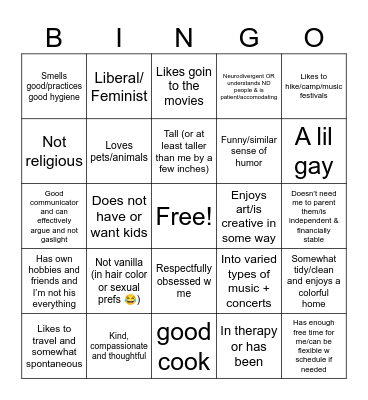 Dude Bingo Card
