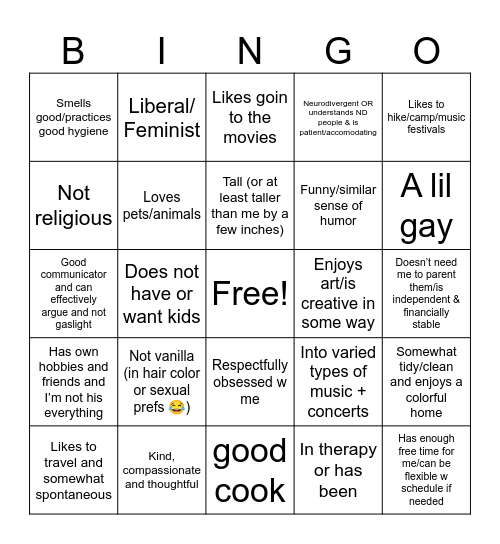 Dude Bingo Card