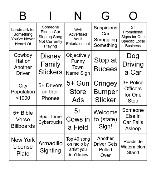 Car BINGO Card
