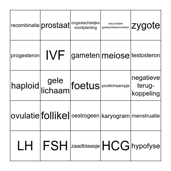 voortplanting Bingo Card