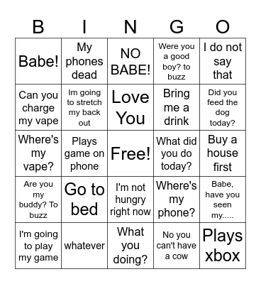 Things he says Bingo Card