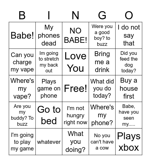 Things he says Bingo Card