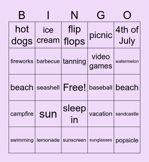 SUMMER Bingo Card