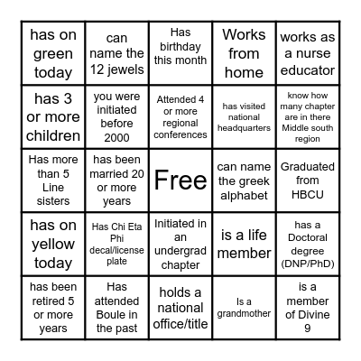 SORORITY BINGO Card