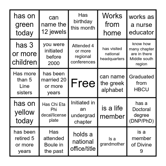 SORORITY BINGO Card