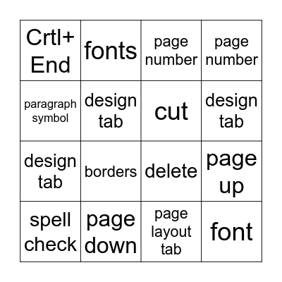 Microsoft Word  Bingo Card