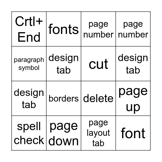Microsoft Word  Bingo Card