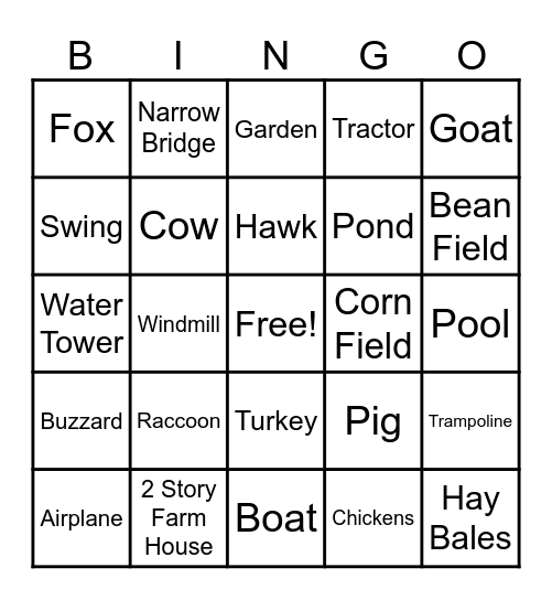 BUS RIDE BINGO Card