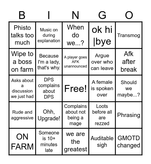 Raid Bingo Card