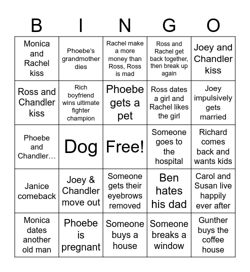 Friends Prediction Bingo Card