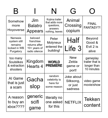 Summer Games Fest 2025 Bingo Card