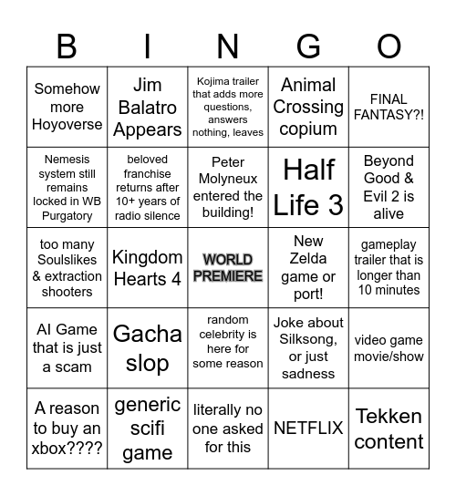 Summer Games Fest 2025 Bingo Card