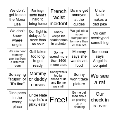European summer Bingo Card