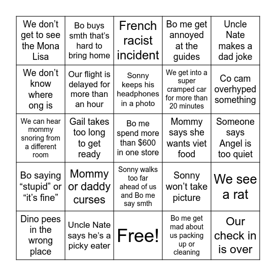 European summer Bingo Card