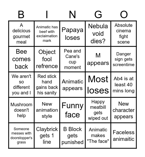 Animatic battle 4 Bingo Card