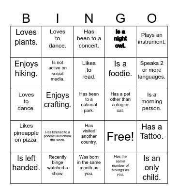 Find Someone Who… Bingo Card