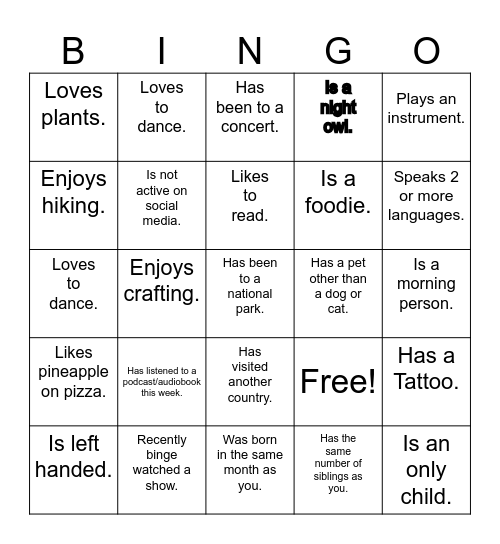 Find Someone Who… Bingo Card